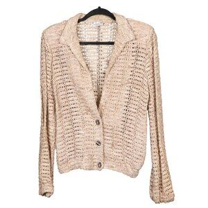 Magic II Toni Garment VTG Blazer M Womens Beige Open Knit Button Earthy 70s
